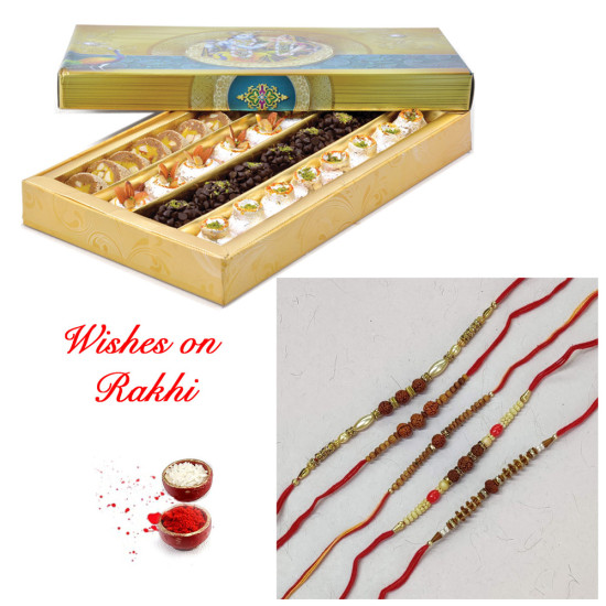 Special Kaju Mix Sweets with Set of 5 Rudraksh Rakhis