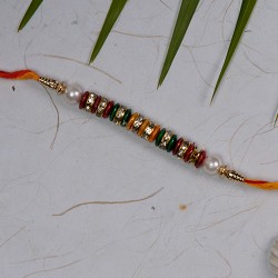 Fancy Rakhi with Multicolor Beads AD and Pearls