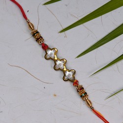 AD Studded 3 Flowers with Coloring Beads Rakhi