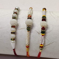 Set of 3 White Pearls with Colorful Beads Rakhis