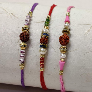 Set of 3 Rudraksh with Pearl, AD and Beads Rakhis