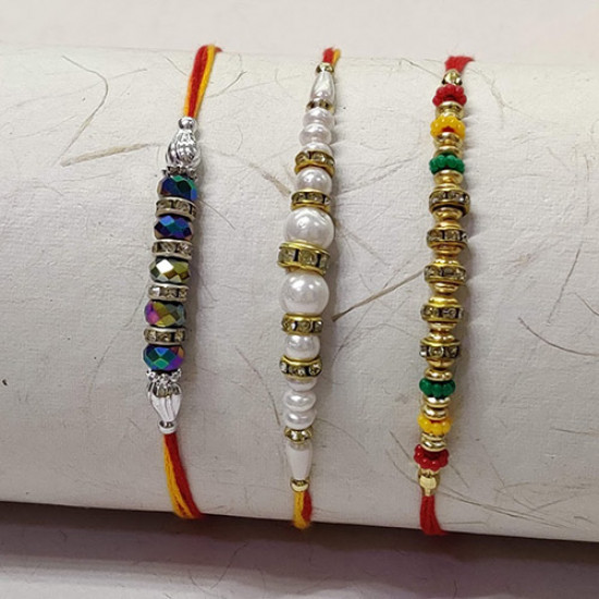 Set of 3 Pearls with Metal and Multicolor Beads Rakhis