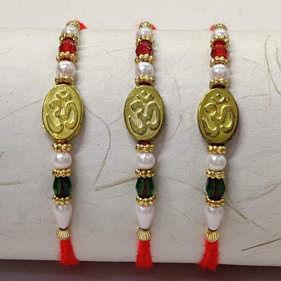 Set of 3 OM with Pearls and Beads Rakhis