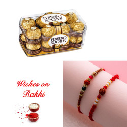 Set of 2 Rudraksh Rakhi and Ferrero Rocher Chocolates Combo