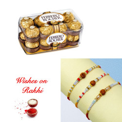 Special Set of 3 Rudraksh Rakhi and Ferrero Rocher Combo