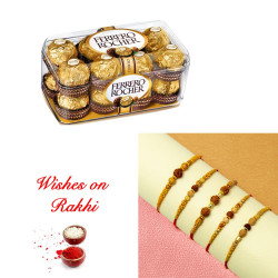 Premium Set of 5 Rakhis with Ferrero Rocher Delight Premium Set of 5 Rakhis with Ferrero Rocher Delight