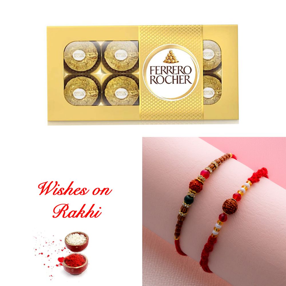 Set of 2 Rakhi with 8 Pcs Ferrero Rocher Gift Box Set of 2 Rakhi with 8 Pcs Ferrero Rocher Gift Box