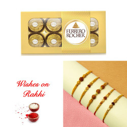 Exclusive Set of 5 Rudraksh Rakhi with Ferrero Rocher Chocolates