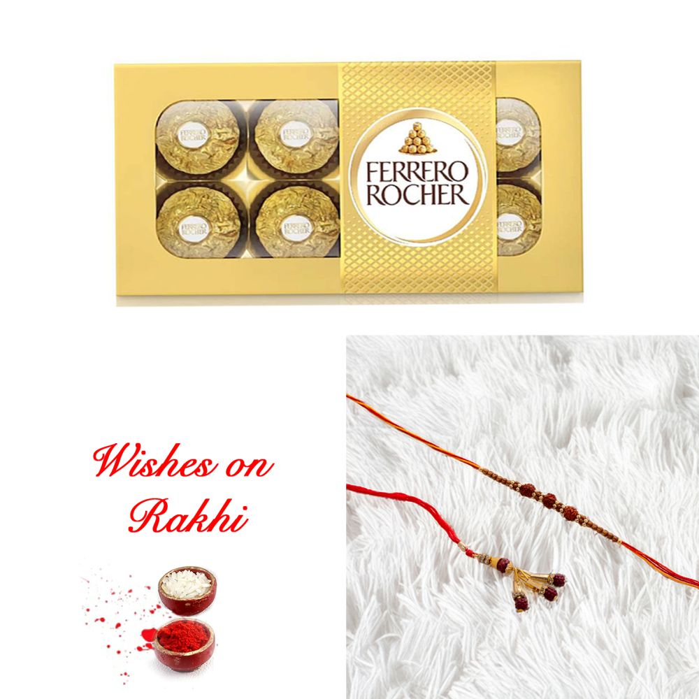Modern Bhaiya Bhabhi Rakhi and 8 Pcs Ferrero Rocher Gift Set Modern Bhaiya Bhabhi Rakhi and 8 Pcs Ferrero Rocher Gift Set