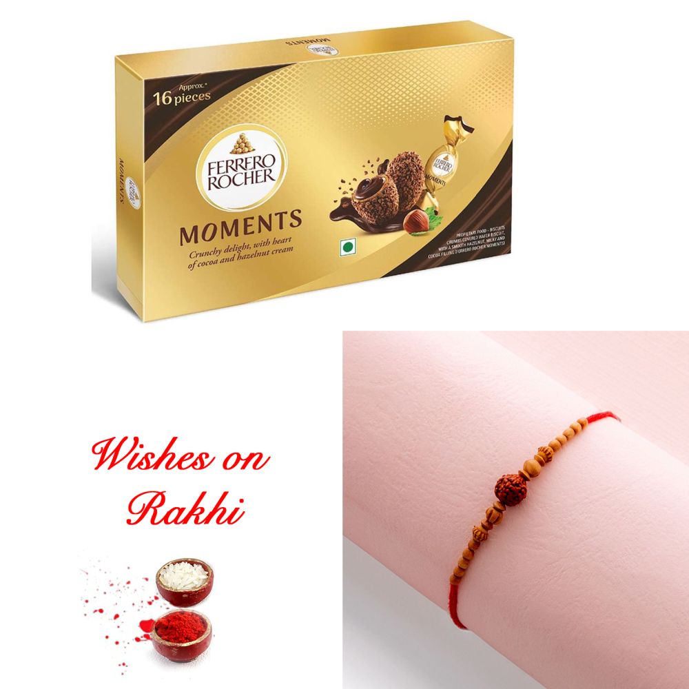 Timeless Rudraksh Rakhi with Ferrero Rocher Moments for Brother Timeless Rudraksh Rakhi with Ferrero Rocher Moments for Brother