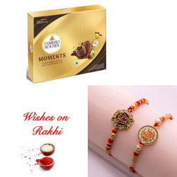 Sophisticated Set of 2 Rakhis with Ferrero Rocher Moments Sophisticated Set of 2 Rakhis with Ferrero Rocher Moments