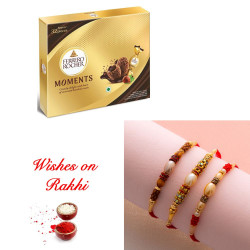 Unique Set of 3 Rakhi with Ferrero Rocher Moments Treats Unique Set of 3 Rakhi with Ferrero Rocher Moments Treats