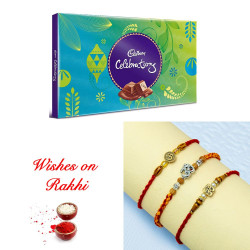 Luminous Set of 3 Rakhi with Cadbury Celebrations Delights
