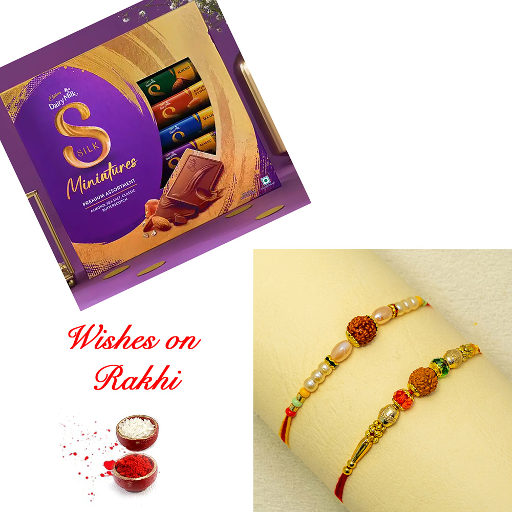 Vibrant Set of 2 Rakhi with Cadbury Silk Miniatures Premium for Brother Vibrant Set of 2 Rakhi with Cadbury Silk Miniatures Premium for Brother