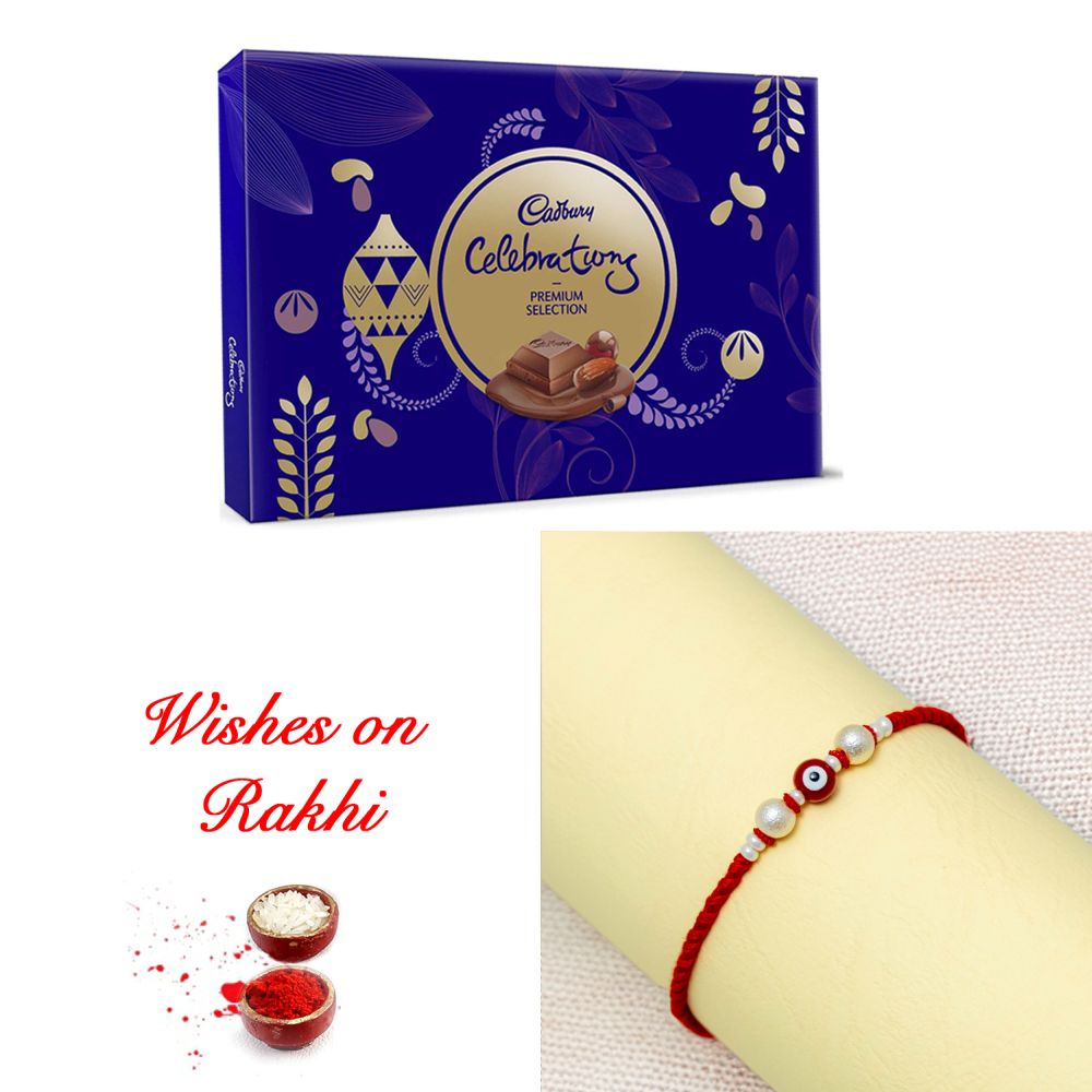 Exquisite Rakhi with Cadbury Celebrations Premium Box for Brother Exquisite Rakhi with Cadbury Celebrations Premium Box for Brother