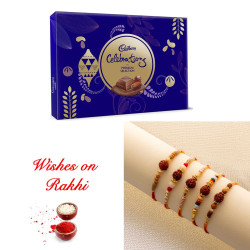 Splendid Set of 5 Rakhi and Cadbury Celebrations Premium Box