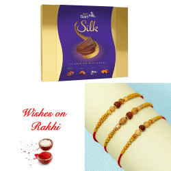 Beautiful Set of 3 Dazzling Rakhi with Cadbury Silk Miniatures
