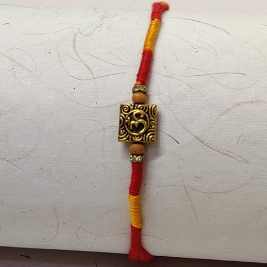Metallic Square OM with Beads and AD Rakhi