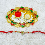 Rakhi with Floral Decorative Puja Thali Rakhi with Floral Decorative Puja Thali