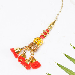Red Beads, Crystals and AD Studded Lumba Rakhi