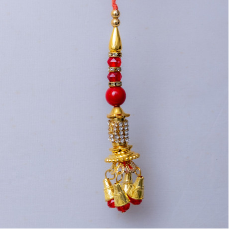 Red Beads, Crystals and AD Studded Lumba Rakhi