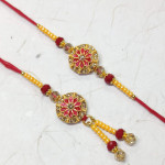 Red Bhaiya Bhabhi Rakhi Set with Beads Red Bhaiya Bhabhi Rakhi Set with Beads