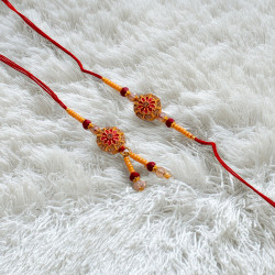 Red Bhaiya Bhabhi Rakhi Set with Beads