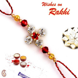 Red & Clear Crystal Stone Studded Rakhi