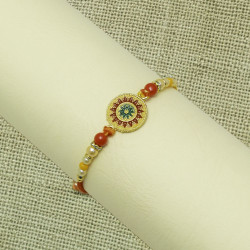 Red Enamel Rakhi with Sacred Knot Weave