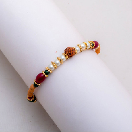 Rudraksh and Multicolor Beads Rakhi Rudraksh and Multicolor Beads Rakhi