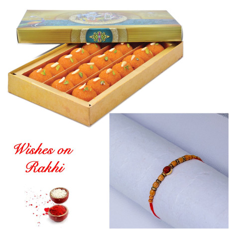 Rudraksh Rakhi with Motichur Ladoo for Brother