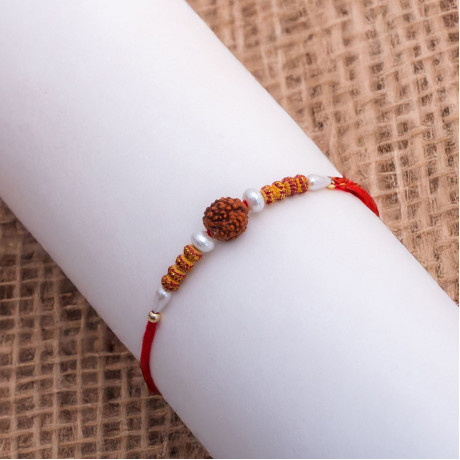 Rudraksh Rakhi with Pearls and Beads Work
