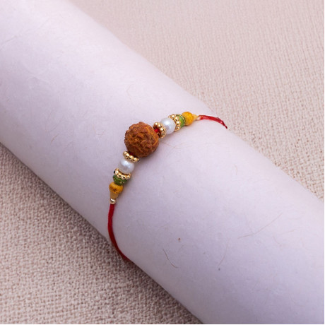 Rudraksh with Pearls and Beads work Rakhi