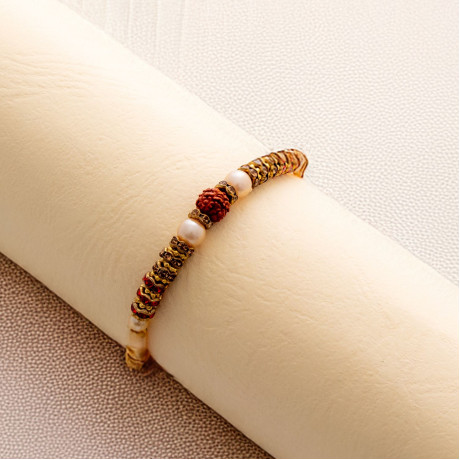 Rudraksha with Pearls and Colorful Stones Rakhi
