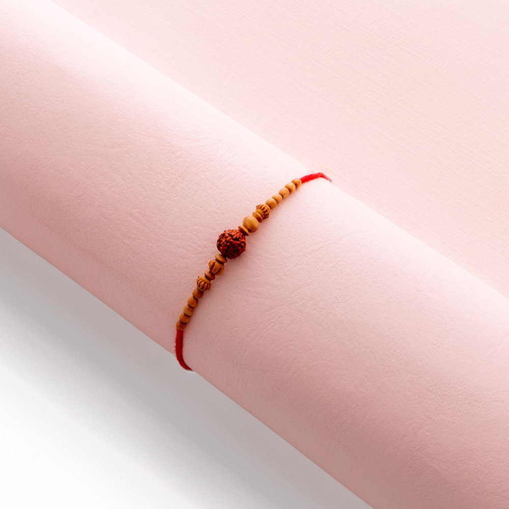 Rustic Wooden Beads Rakhi with Holy Rudraksh Rustic Wooden Beads Rakhi with Holy Rudraksh