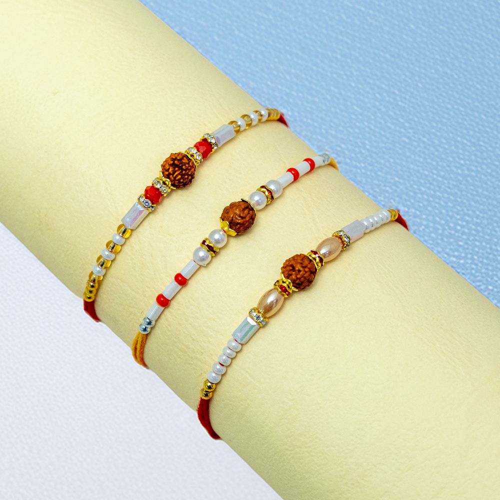 Sacred Rudraksha Rakhi Set of 3 for Beloved Brother Sacred Rudraksha Rakhi Set of 3 for Beloved Brother