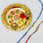 Set of 2 Rakhi with Floral Puja Thali & Roli Chawal Set of 2 Rakhi with Floral Puja Thali & Roli Chawal
