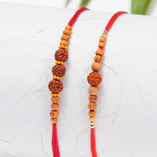 Set of 2 Rudraksh and Wooden Beads Rakhis