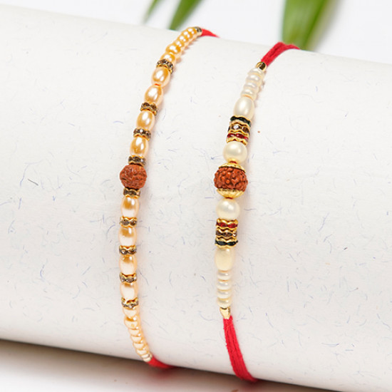 Set of 2 Rudraksh Rakhis with Pearls and Beads