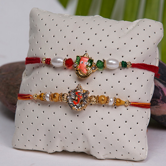 Set of 2 Studded Ganeshji Rakhis with Beads and Pearls
