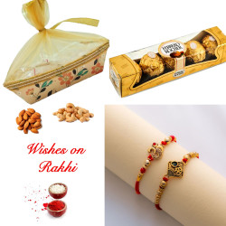 Set of 2 Traditional Rakhi with Dry Fruits and Ferrero Rocher Combo