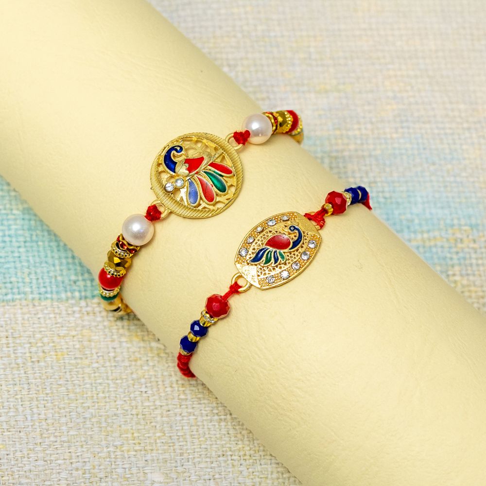 Set of 2 Traditional Sacred Thread Peacock Rakhi Set of 2 Traditional Sacred Thread Peacock Rakhi