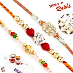Set of 3 Golden Beads and American Diamond Rakhi