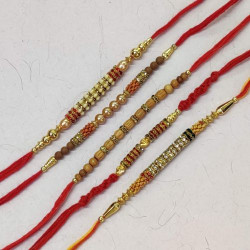 Set of 5 Dazzling AD Studded Colorful Beads Work Rakhi