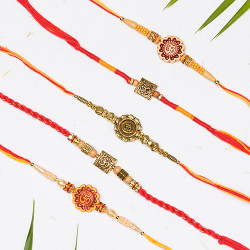 Set of 5 OM Rakhi with Pearls and Beads