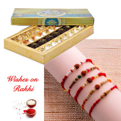 Set of 5 Rudraksh Rakhi and Kaju Mix Fusion for Brother