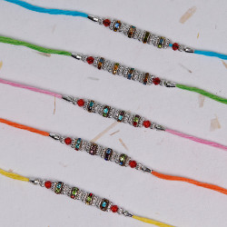 Set of 5 Silver Beads Rakhis