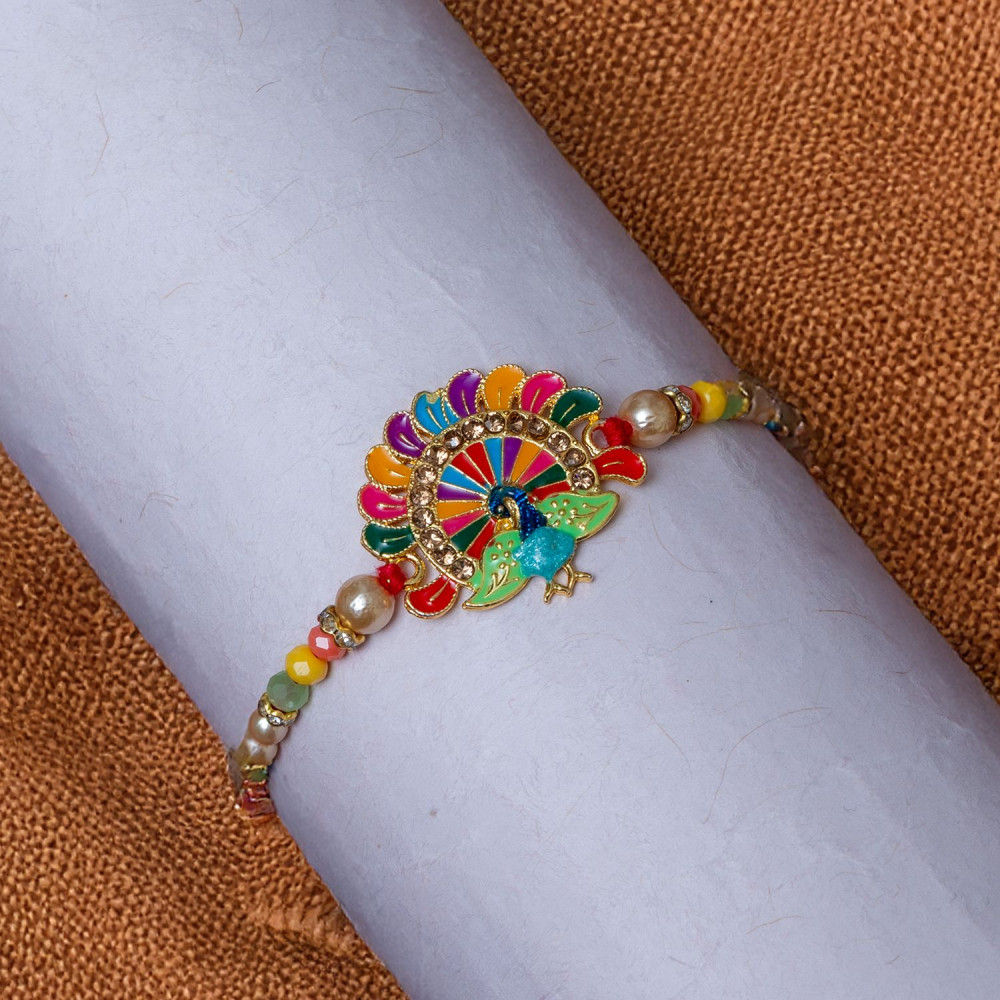 Shimmering Peacock Charm Rakhi Shimmering Peacock Charm Rakhi
