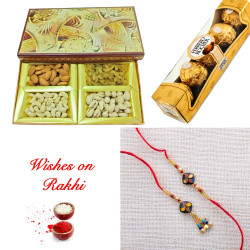 Sophisticated Bhaiya Bhabhi Rakhi and Assorted Dry Fruits with Ferrero Rocher Delights