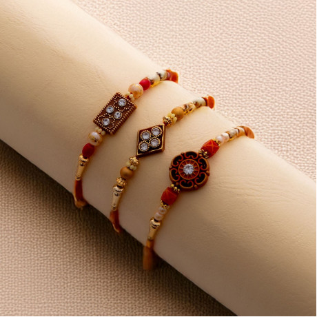 Sophisticated Trio of Rakhis with AD, Beads and Pearls